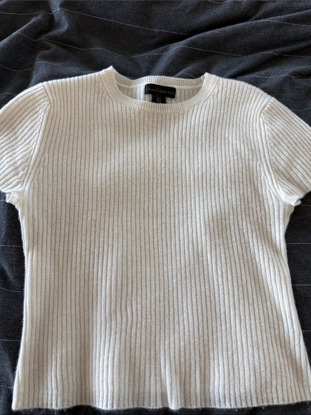 House of Harlow 1960 Cream Ribbed Short Sleeve Sweater S cashmere
